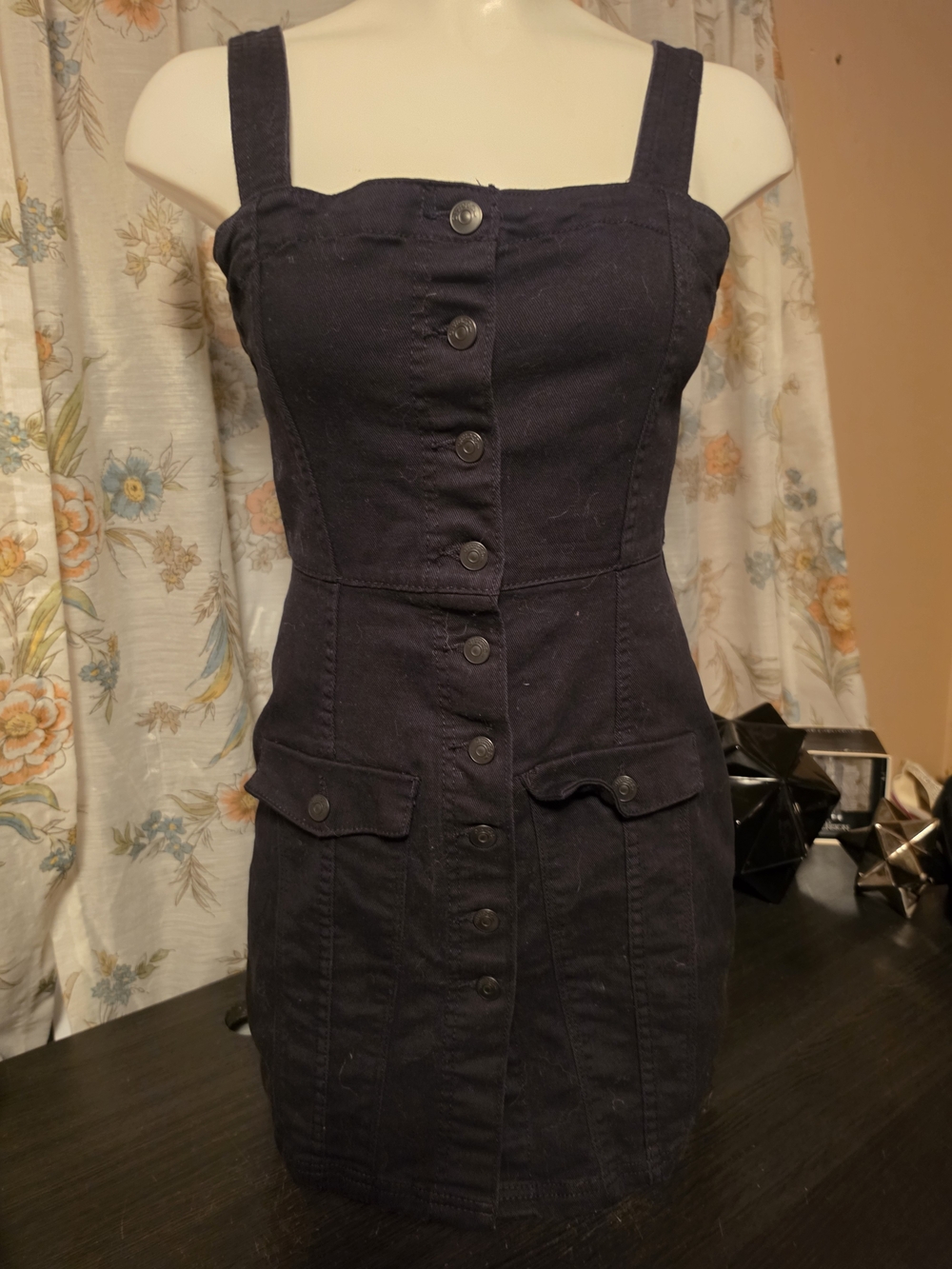 Divided Black Button-Front Denim Mini Dress